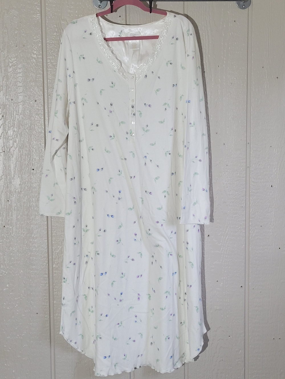 Secret Treasures Cream Floral Lace-Trim Long Sleeve Nightgown